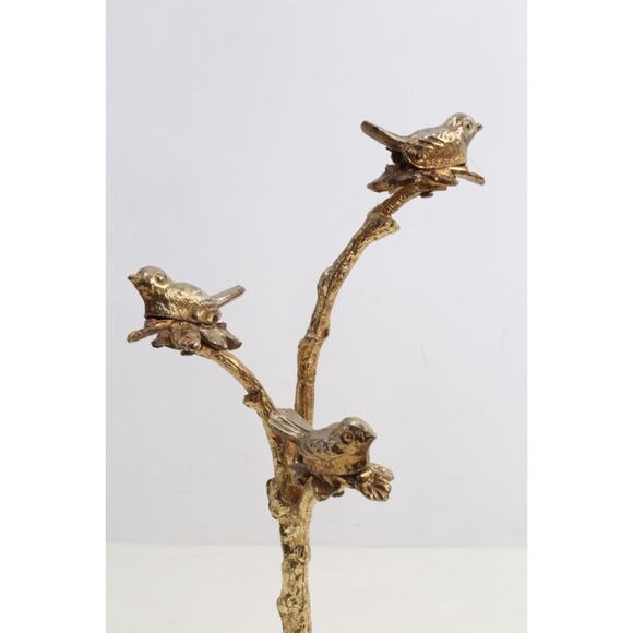 Vintage Gold Cast Iron Bird Clip Sculpture Art Decor Birds on Branches Heavy - Picture 7 of 16